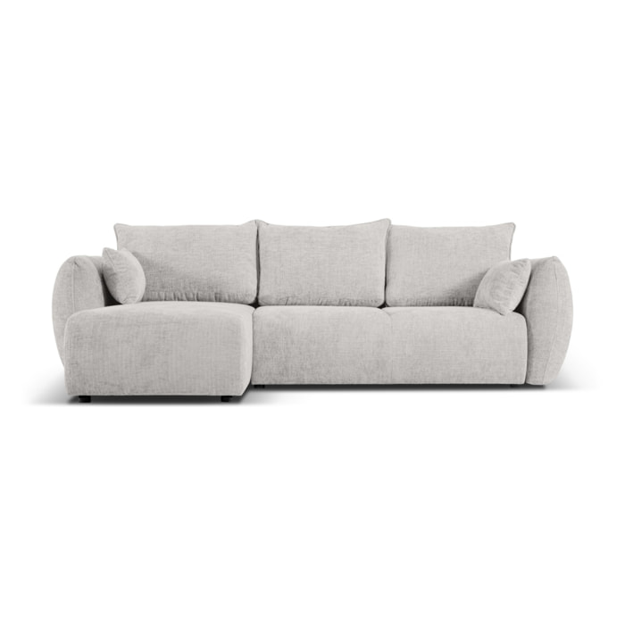 Canapé d'angle gauche convertible avec coffre de rangement "Matera" 4 places en chenille gris clair