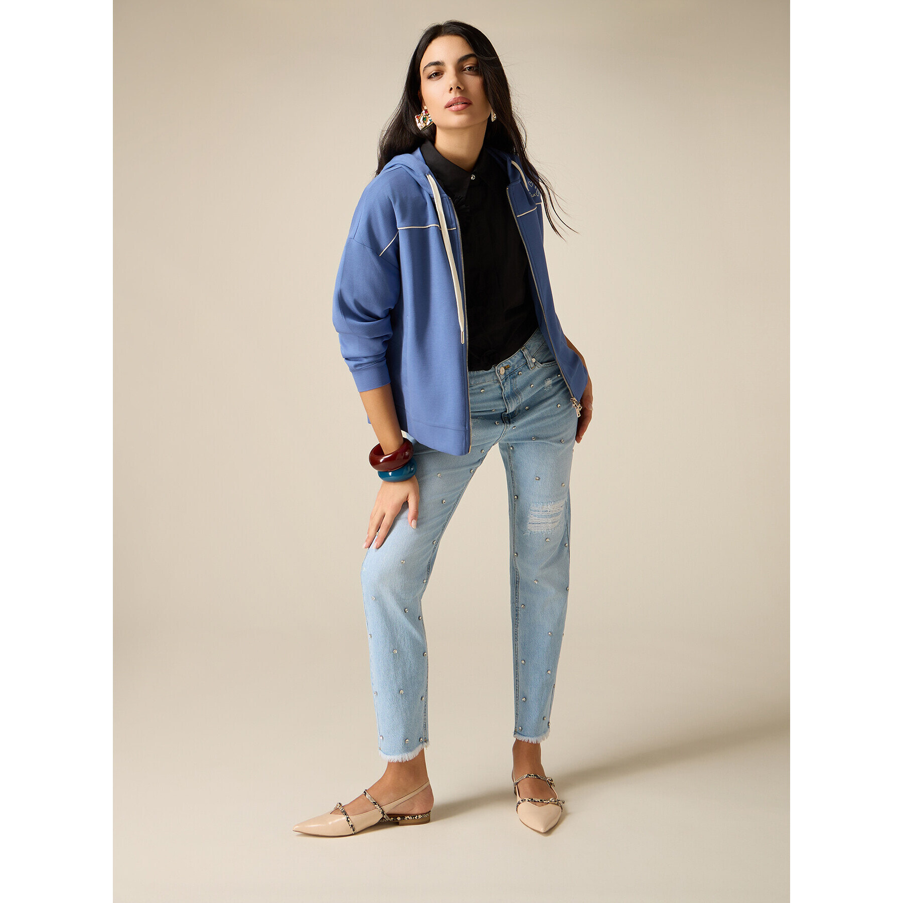 Oltre - Jeans con strappi e castoni - Azzurro