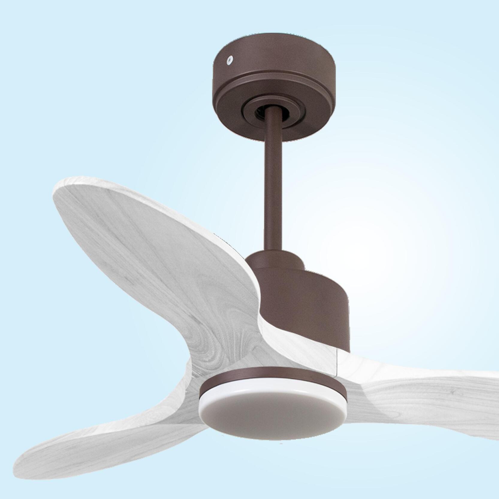 Ventilateur de plafond Réversible  Thermostat Dimmable Wifi Moteur à courant continu Toits en pente Télécommande Lumière à trois tons Hypersilence Mémoire
