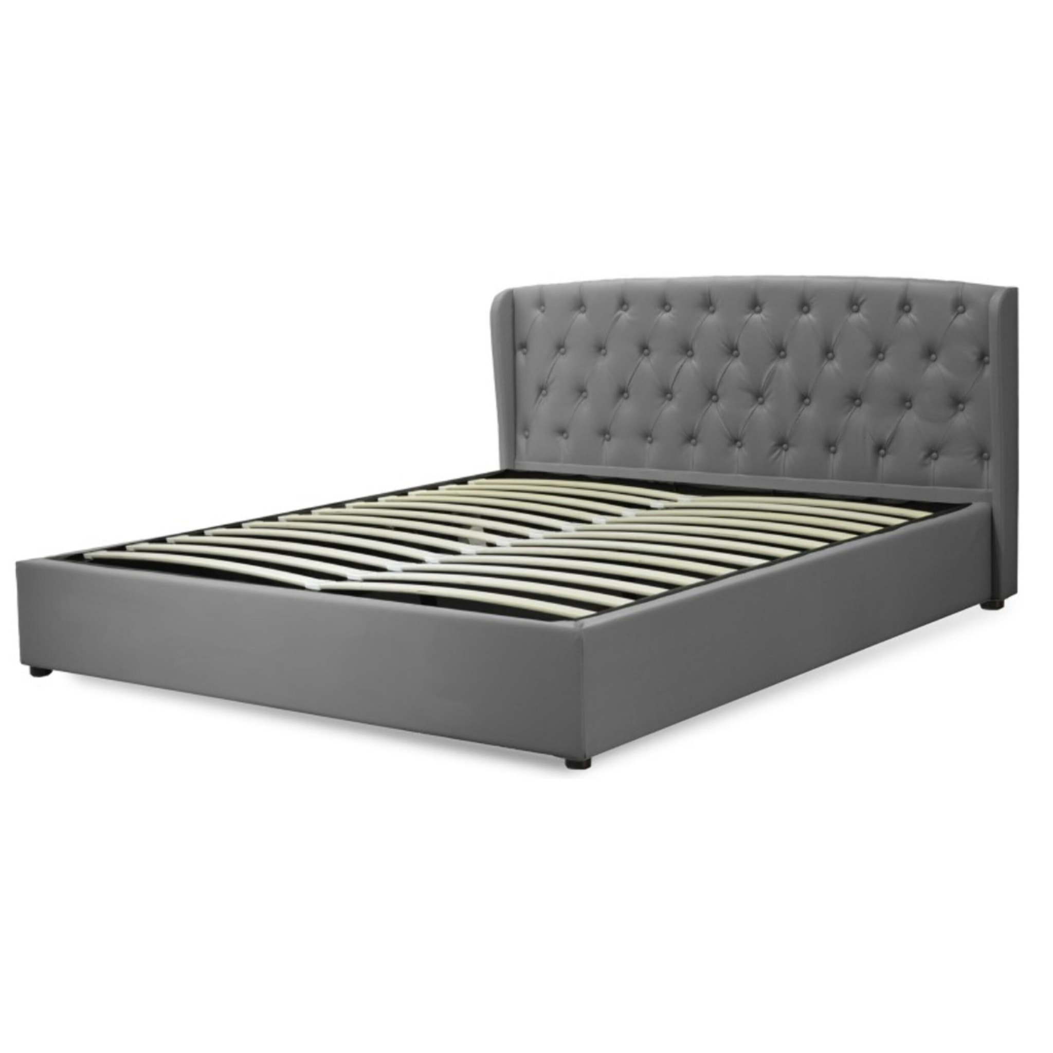 Lit coffre sommier relevable gris | Modele Naples Simili Cuir | Grande capacite de stockage