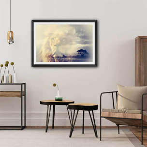 Affiche animaux lion and mount kilimanjaro Affiche sous cadre noir
