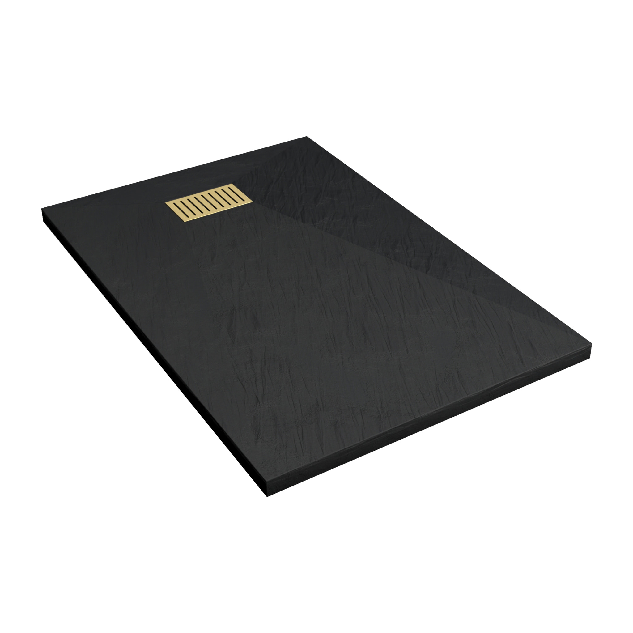 Receveur de douche Noir Effet Pierre 80x120 cm et Grille décor Linéaire Or Doré Brossé