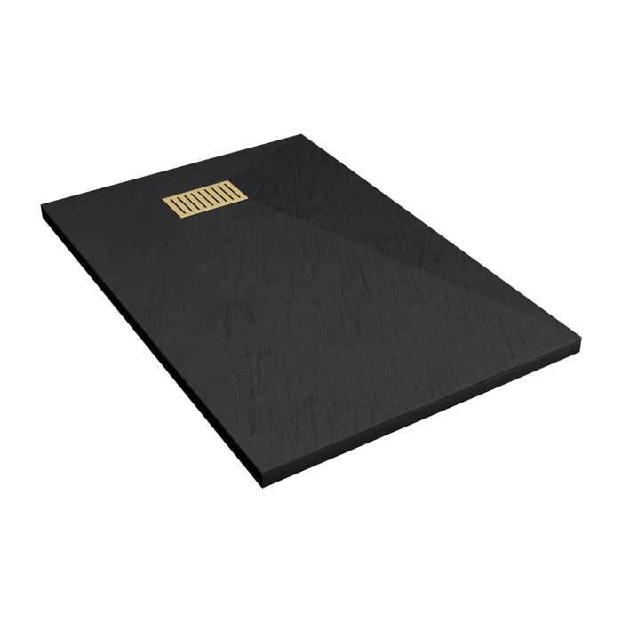 Receveur de douche Noir Effet Pierre 80x120 cm et Grille décor Linéaire Or Doré Brossé