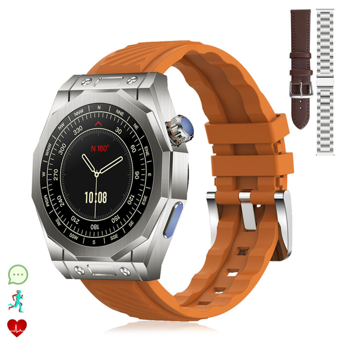 Smartwatch Z83 Max con triplo bracciale. Schermo AMOLED, schermo diviso, chiamate BT. Temperatura, tensione, ecc. Modalità sportive.