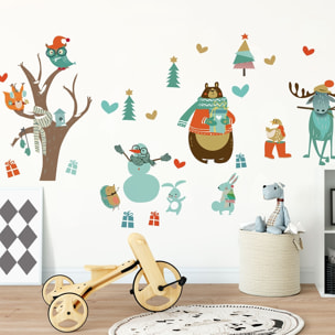 Stickers Noël animaux et l'arbre enchanté - Autocollants stickers adhésifs noël - décoration fêtes