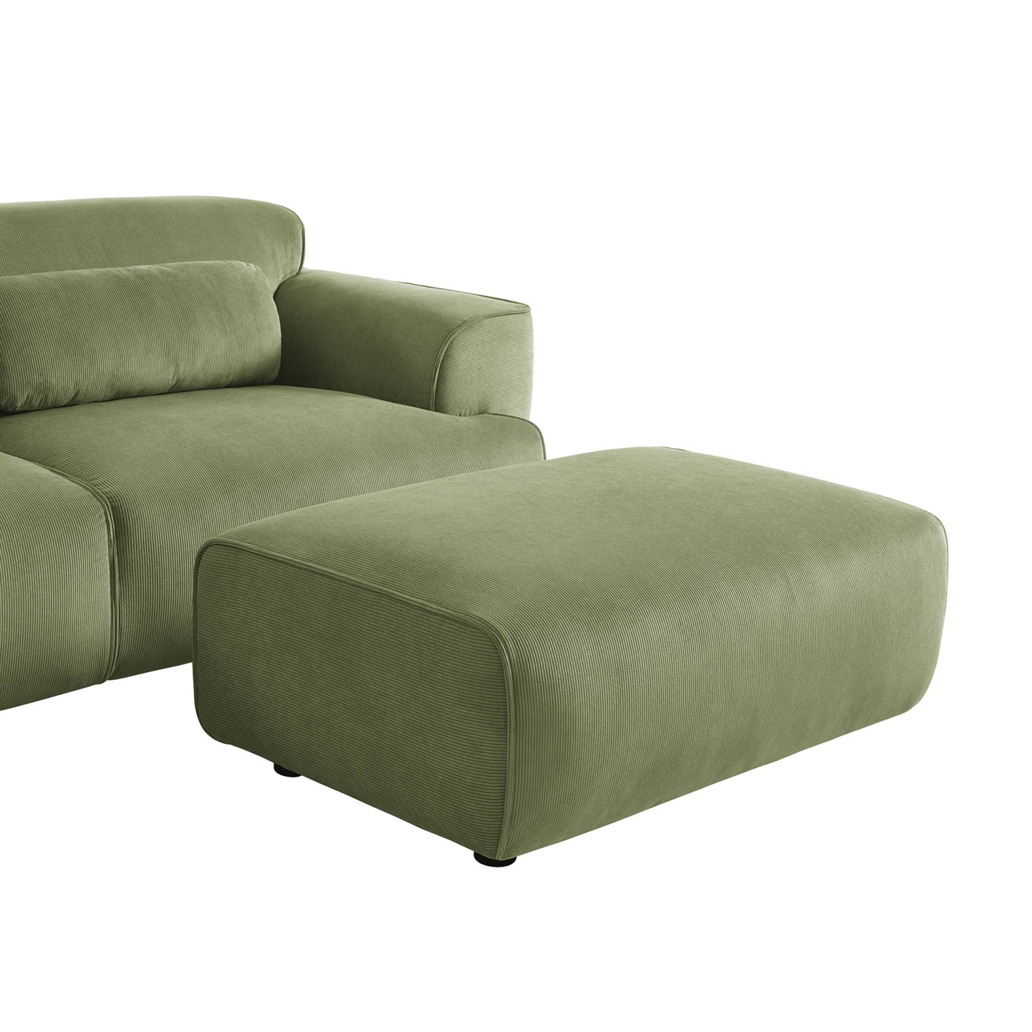 Pouf. module pour canapé. repose-pieds pour canapé 3 places en velours côtelé vert. L 102 x P 70 x H 41cm - Wallas