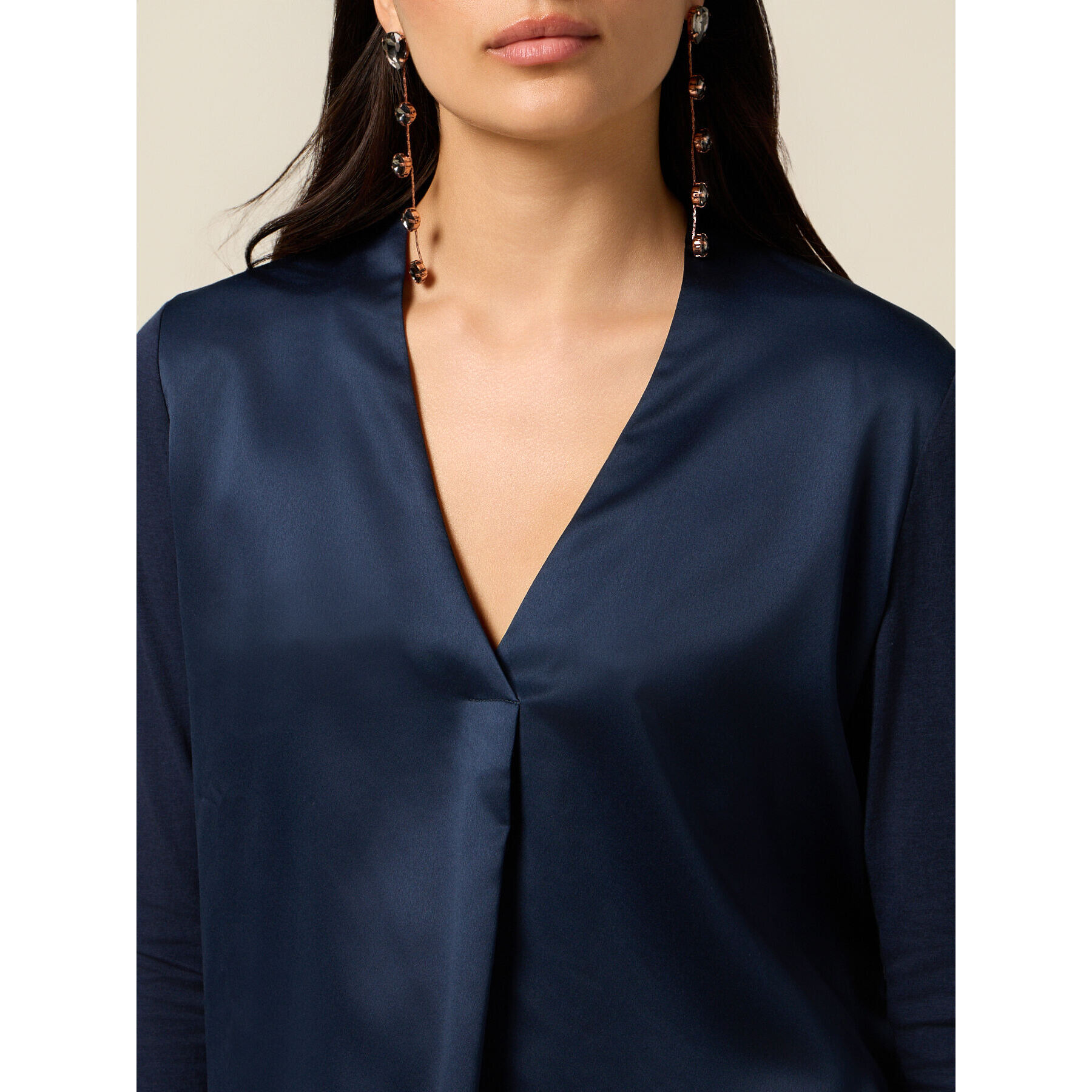 Oltre - T-shirt bimaterica con scollo a V - Blu