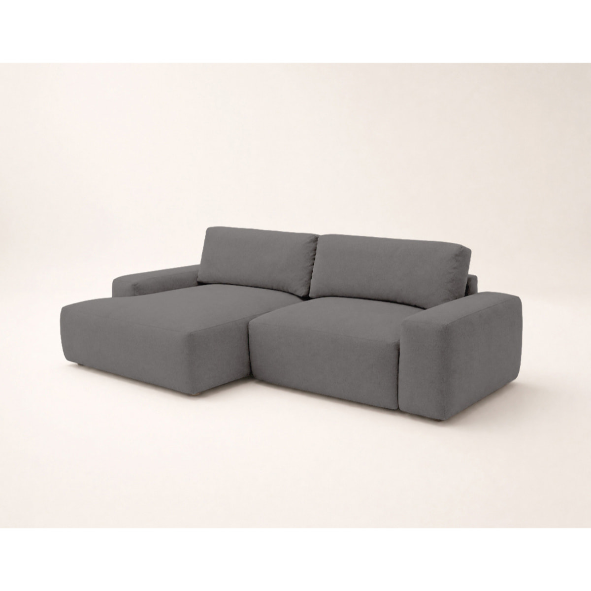 Tama - Canapé d'angle gauche 4 places convertible avec coffre en tissu - Gris