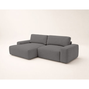 Tama - Canapé d'angle gauche 4 places convertible avec coffre en tissu - Gris