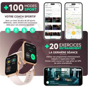 Montre connectée ECHO Rainbow ProS OrRose Silicone+BordeauNylo