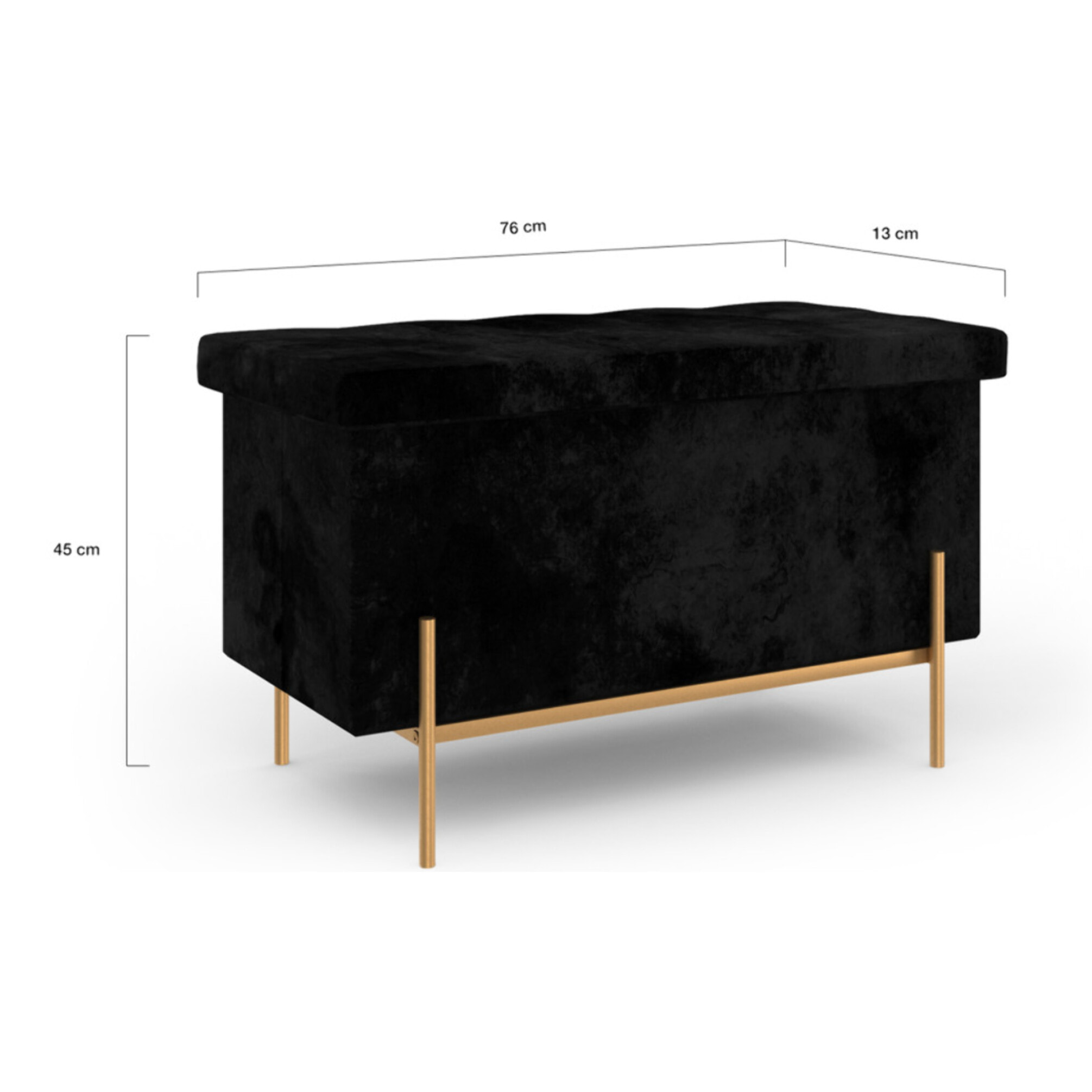 Banc coffre avec pieds dorés Loan en velours noir 76cm