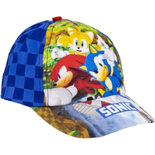 Gorra con visera curva de sonic - color azul - apta de 4 a 8 años - con bordados de la colección - gorra para niños con velcro trasero ajustable