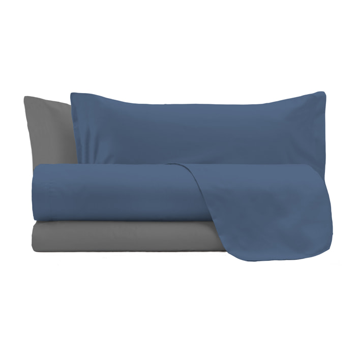 COMPLETO LETTO NATURAL COLOUR MADE IN ITALY COTONE-AVIO/FUMO MATRIMONIALE