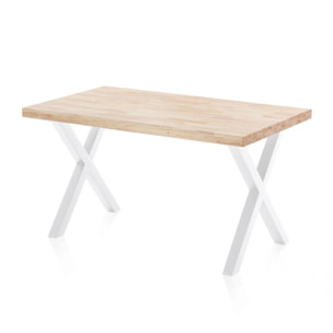 Mesa de comedor fija con patas metálicas en blanco y roble salvaje 140x80cm X-Loft Roble salvaje - Blanco