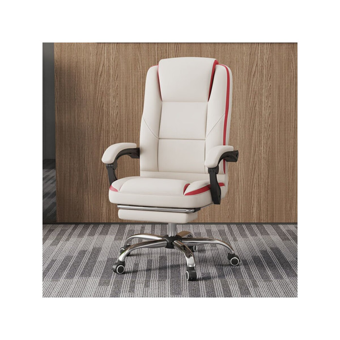 Fauteuil de bureau en simili avec repose pieds "Maissa" - Beige