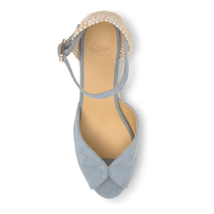 Alpargata de cuña 8 cm en lona de algodón con pala en v y pulsera