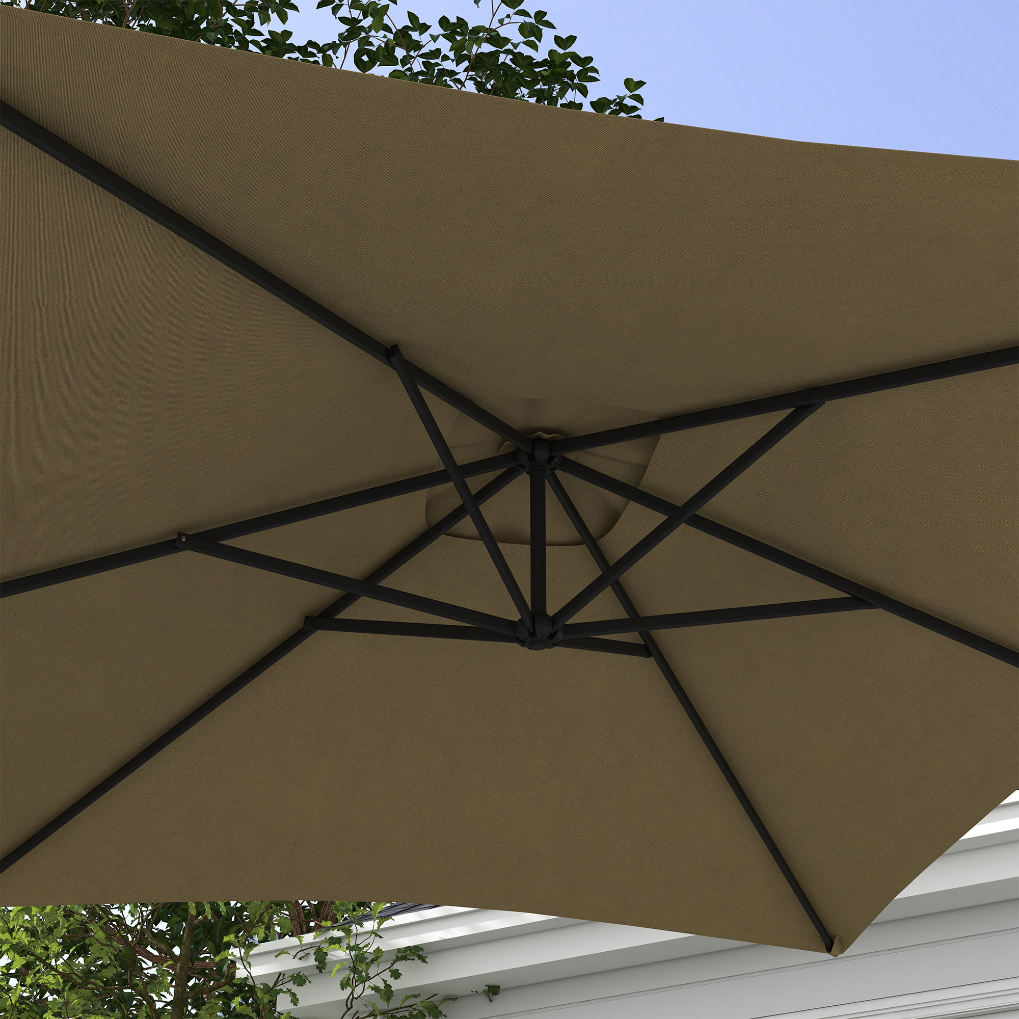 Parasol Excéntrico 294x193 cm Sombrilla de Jardín con Base Cruzada y Manivela Impermeable Protección UV Sombrilla para Terraza Patio Marrón