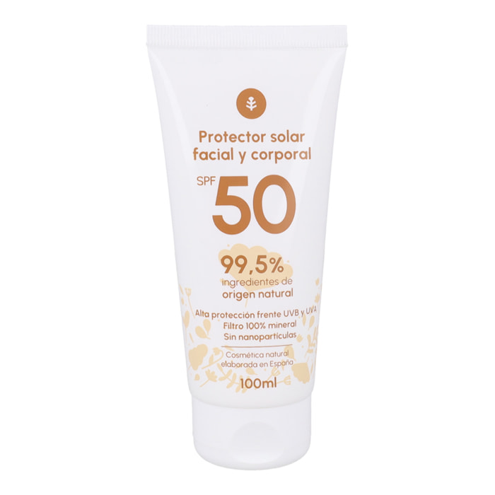 PLANETA HUERTO | Crema Solar Mineral SPF50 100 ml, Protección Solar Natural con Filtro 100% Mineral, Sin Nanopartículas, Con Aloe Vera, Ácido Hialurónico y Centella Asiática - Crema Solar Apta para Rostro y Cuerpo, Vegana y Ecológica