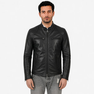 Giubbino in pelle di vitello nappa Nero-Slim Fit