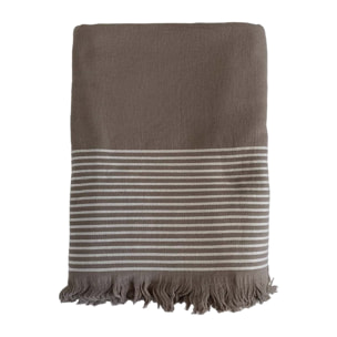 Fouta doublée éponge L - Paski Taupe - 300g/m²