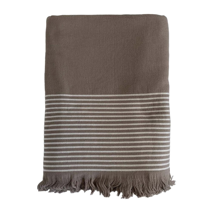Fouta doublée éponge L - Paski Taupe - 300g/m²