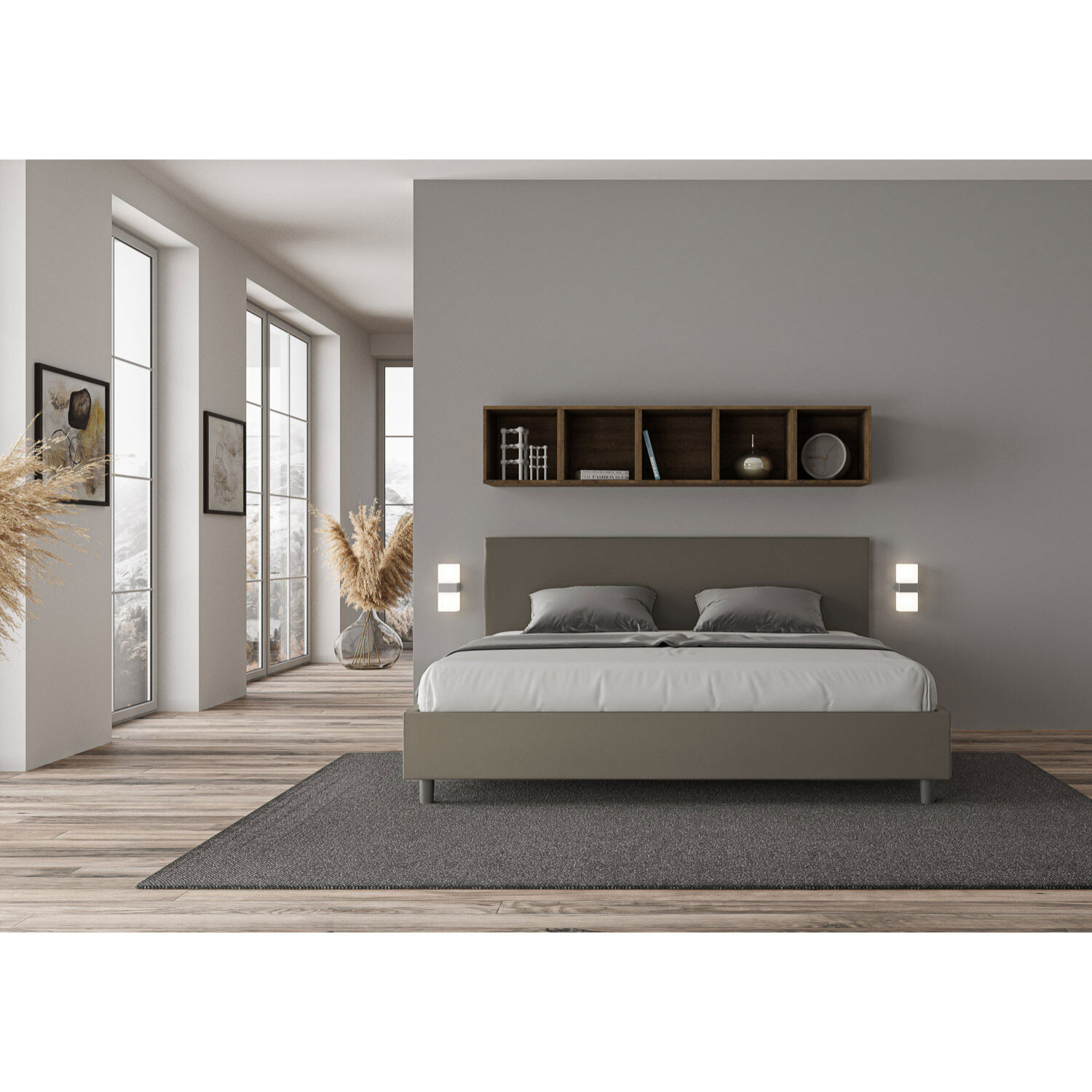 Letto matrimoniale king size contenitore imbottito 180x200 similpelle cappuccino Adele