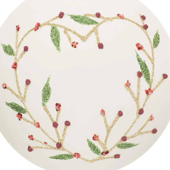 Boule verre cœur vert D.10cm blanc