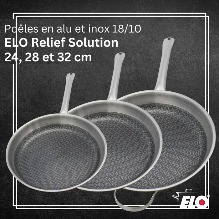 Lot de 3 Poêles Elo Relief Solutions 24, 28 et 32 cm sans PFAS