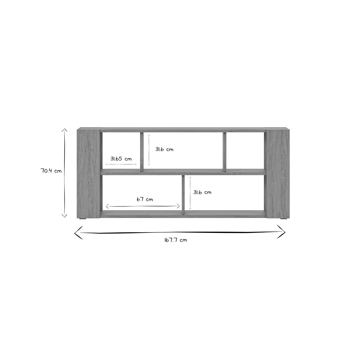 Bibliothèque basse ouverte design finition bois clair chêne L168 cm MUSSO