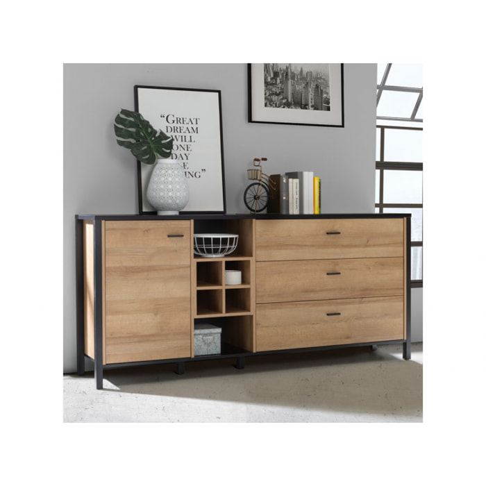 Buffet avec rangement en bois effet chêne - MIAMI