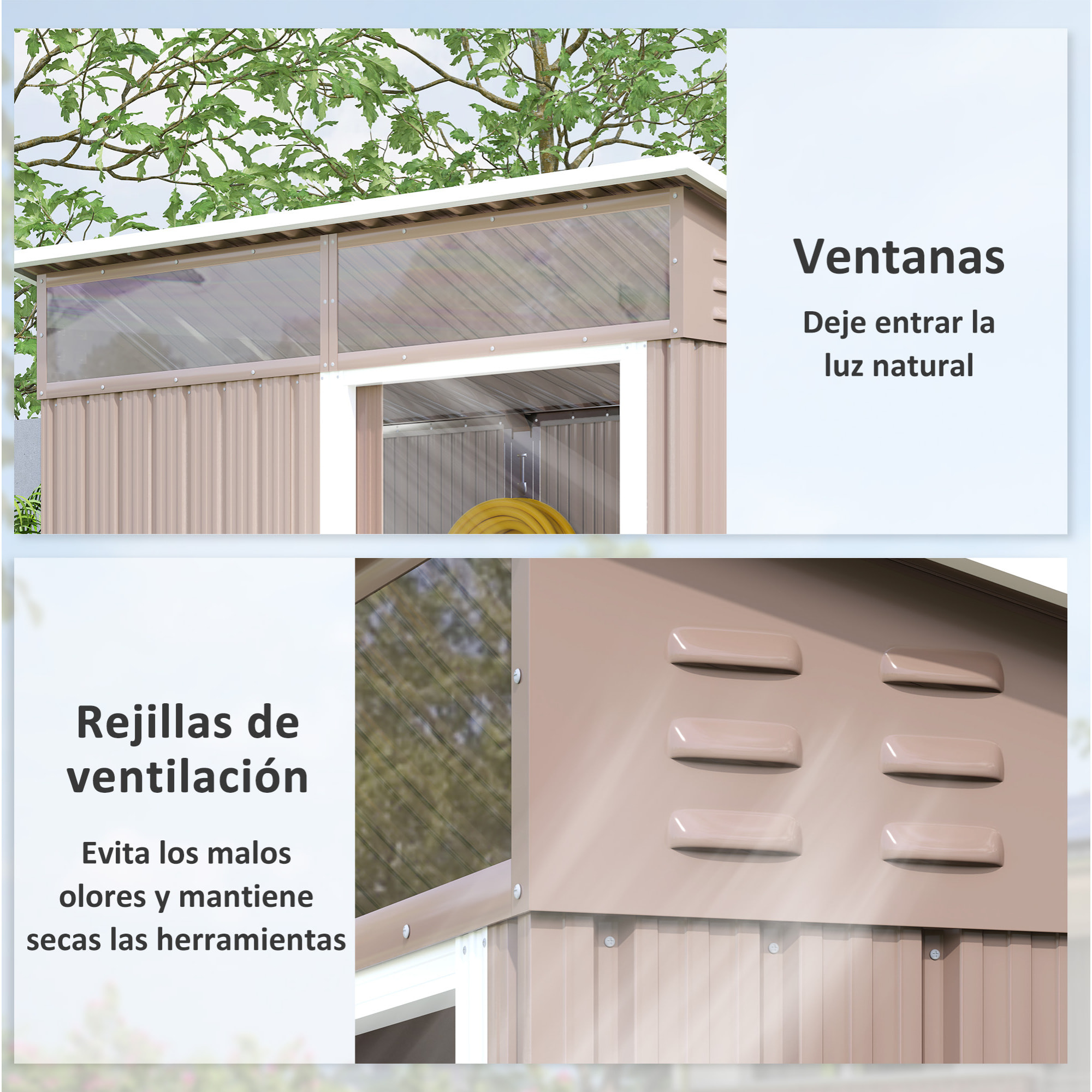 Caseta de Jardín Exterior 1,9m² 195x122x182 cm Cobertizo de Jardín Exterior con Base Refuerzo (Suelo NO Incluido) Puerta Corredera Ventanas Cobertizo para Terraza Patio Marrón