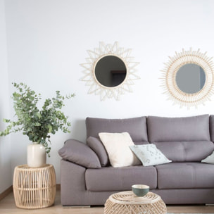 Aveiro miroir rond mural en rotin naturel