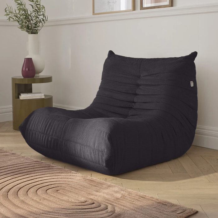 EMILE - Fauteuil en velours côtelé anthracite
