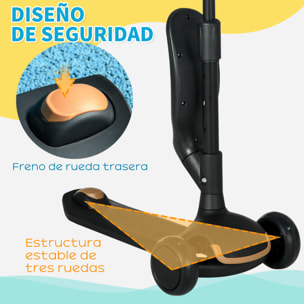 Patinete para Niños 2 en 1 Patinete Infantil Asiento Plegable con Altura Ajustable 3 Ruedas Brillantes para +18 Meses Carga 50 kg 58x31x64-79 cm Negro