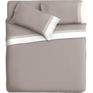 Completo letto doppia balza RASO IPERSAN Puro Cotone Bianco/Panna fondo Tortora