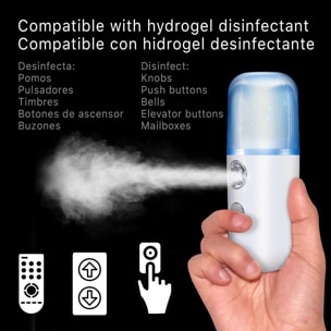 Nebulizador multiusos para desinfección con hidrogel liquido sin tocar objetos.