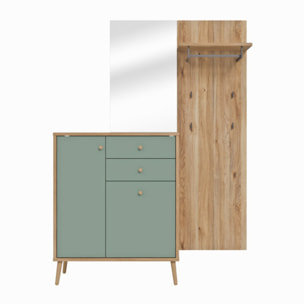 Meuble d’entrée rangement et porte manteau couleur bois et sauge – SACHA