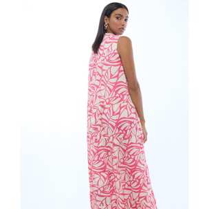 Abito voluminoso con scollo a V e stampa a foglie