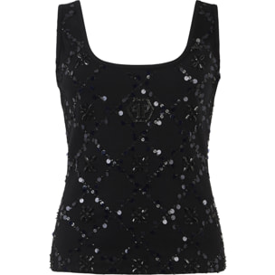 PHILIPP PLEIN Tank Top Rhomb Flower Strass
