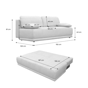 Banquette convertible 3 places velours côtelé greige avec coffre de rangement - L 192 x P 100 x H 81cm -Nelson