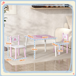 Mesa y Sillas Infantiles para Niños de 2-5 Años Mesa Infantil con Sillas de 3 Piezas Estilo Princesa para Sala de Juegos Dormitorio Guardería Rosa y Blanco