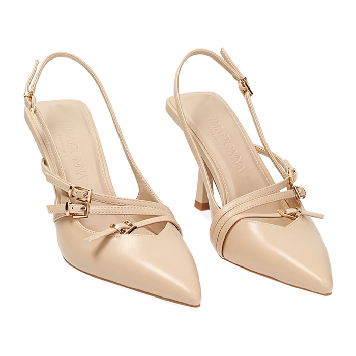Décolleté slingback beige, tacco 8,5 cm