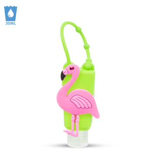 Portachiavi Bottiglia igienizzante per mani alcool riempibile 30ml. Design fenicottero.