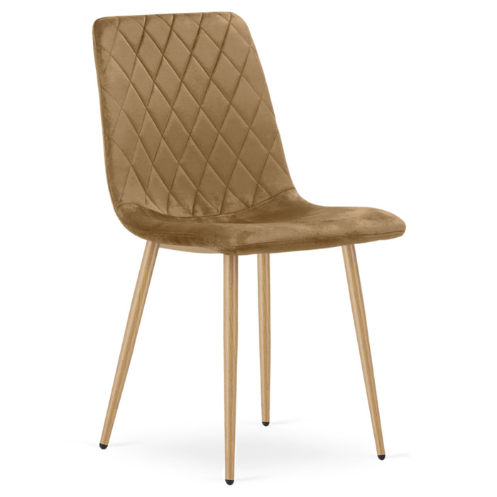 Sedia Turin in velluto marrone con gambe effetto legno