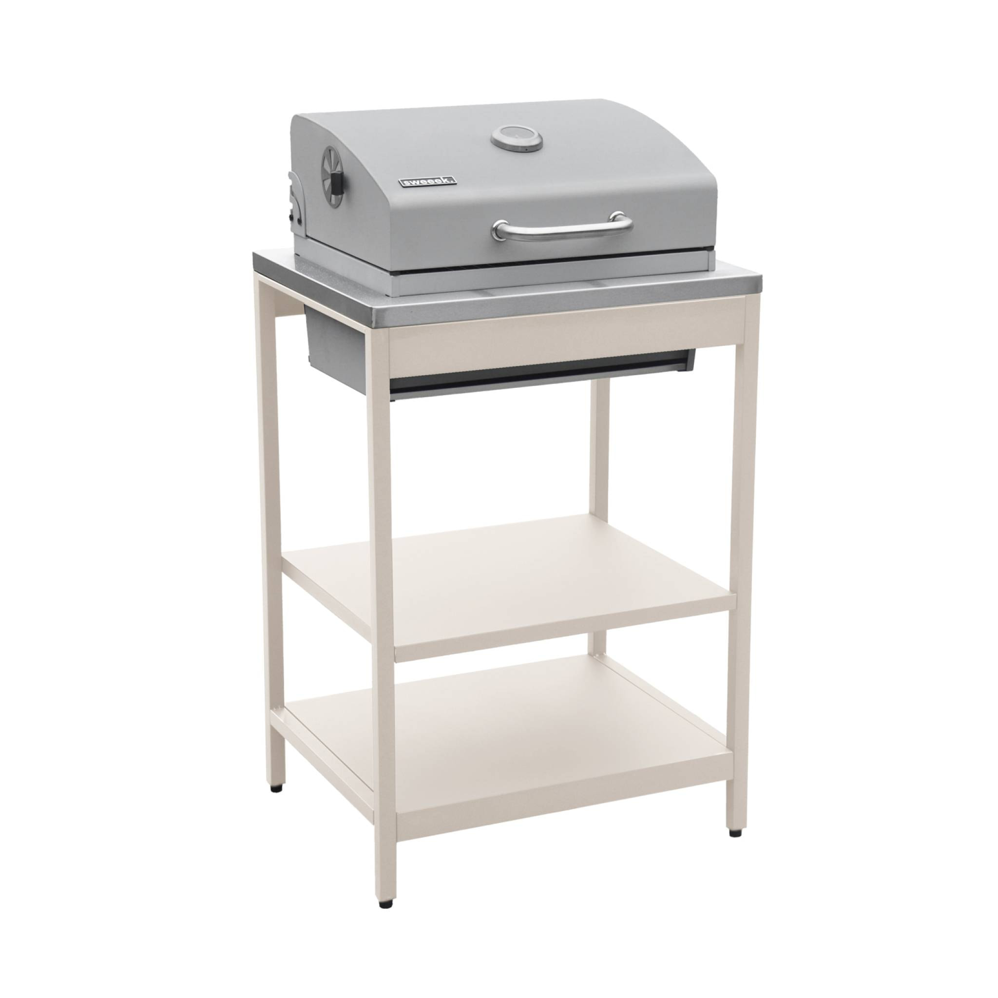 Barbecue grill charbon de bois beige Naxos grille chromée 2 étagères