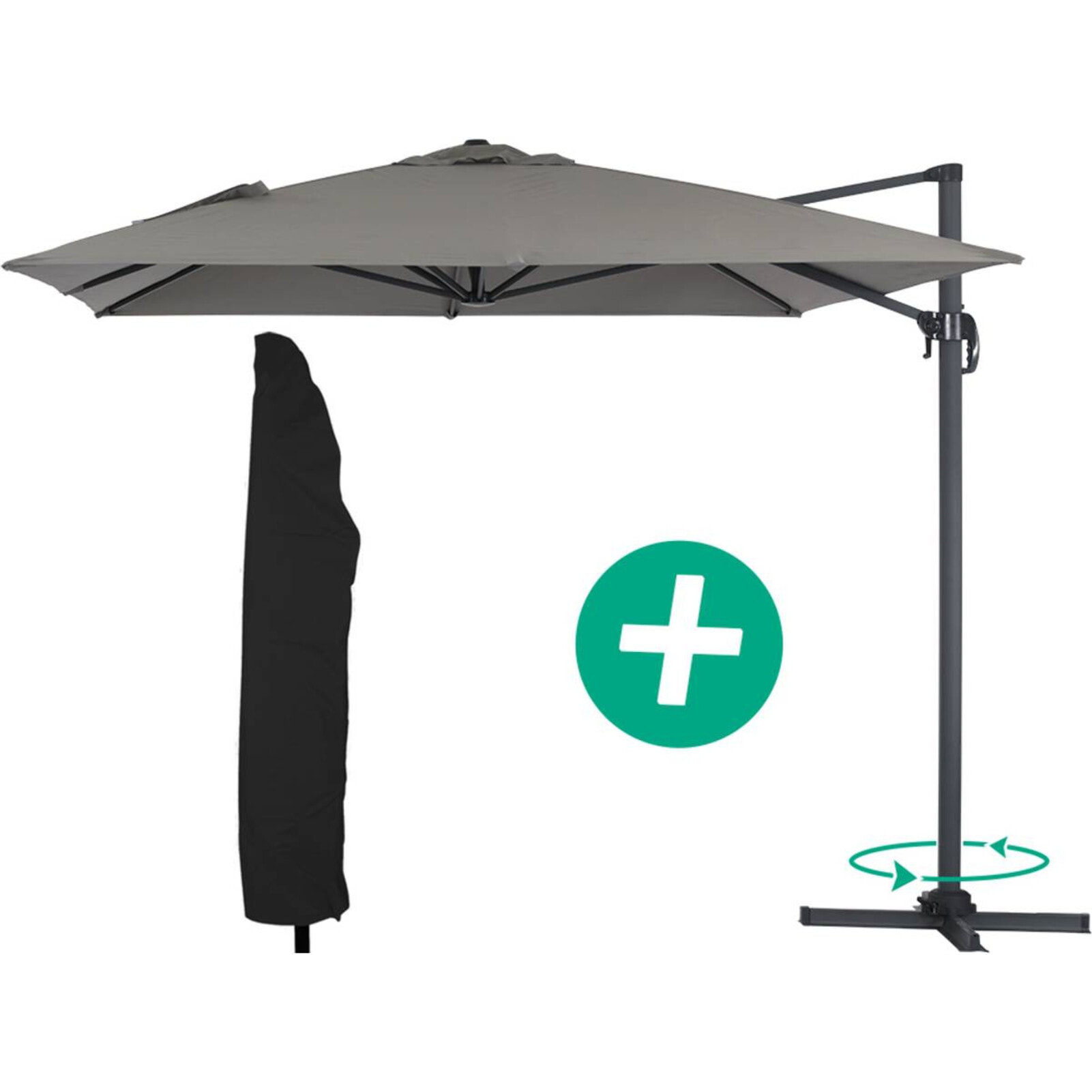 Parasol jardin déporté Alu "Sun 4" - Rectangle - 3 x 4 m + Housse de protection - Gris