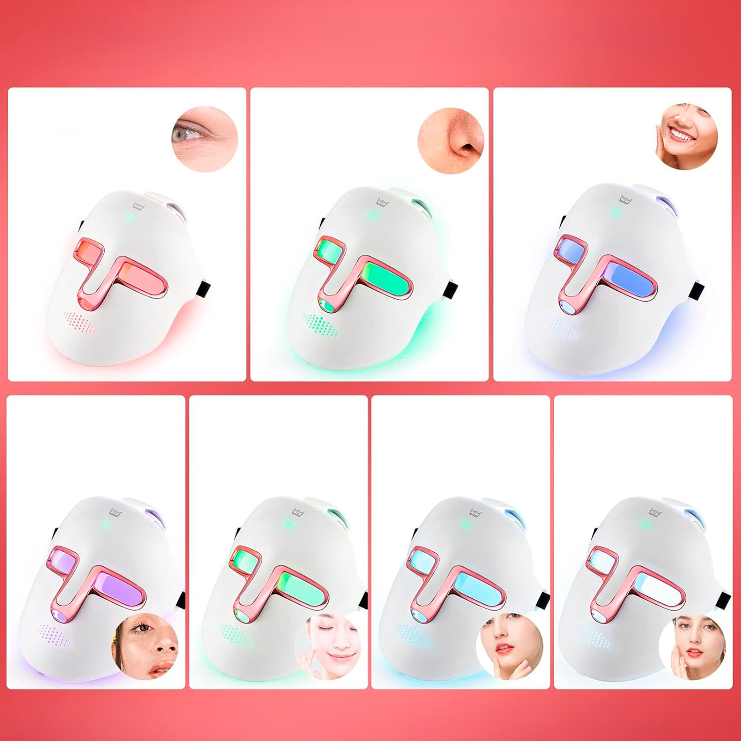 Maschera LED fotonica. Trattamento luminoso a 7 colori. Cura del viso, anti-invecchiamento, ringiovanimento della pelle.