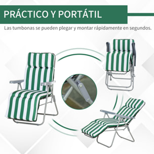 Conjunto 2 Tumbonas para Playa de Acero Verde y Blanco