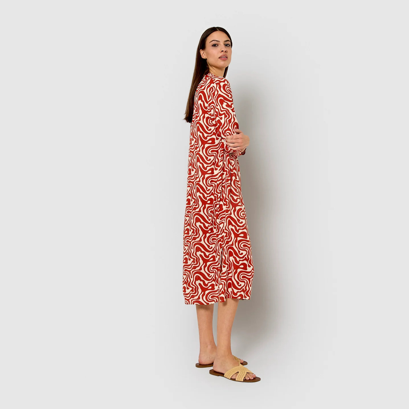 Vestido midi bambula detalles plisados iratia teja