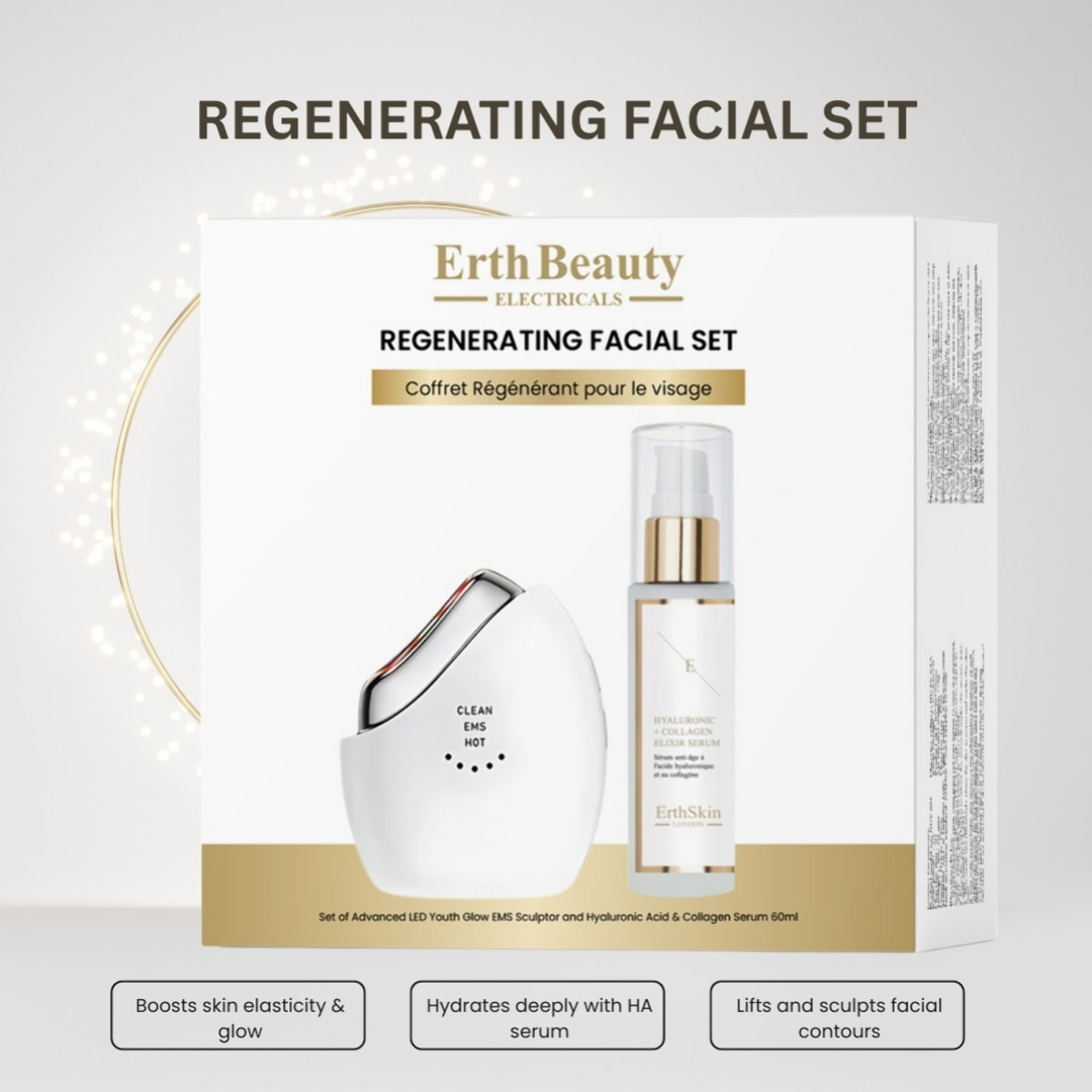 Set Facial Regenerador (LED Youth Glow EMS Sculptor + Suero HA)